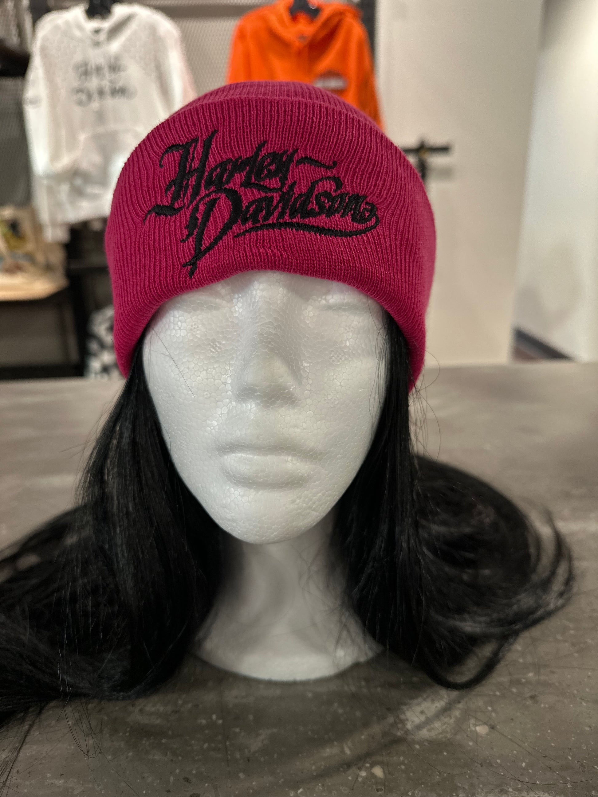 Custom Harley-Davidson Cuffed Text Beanie - Hot Pink