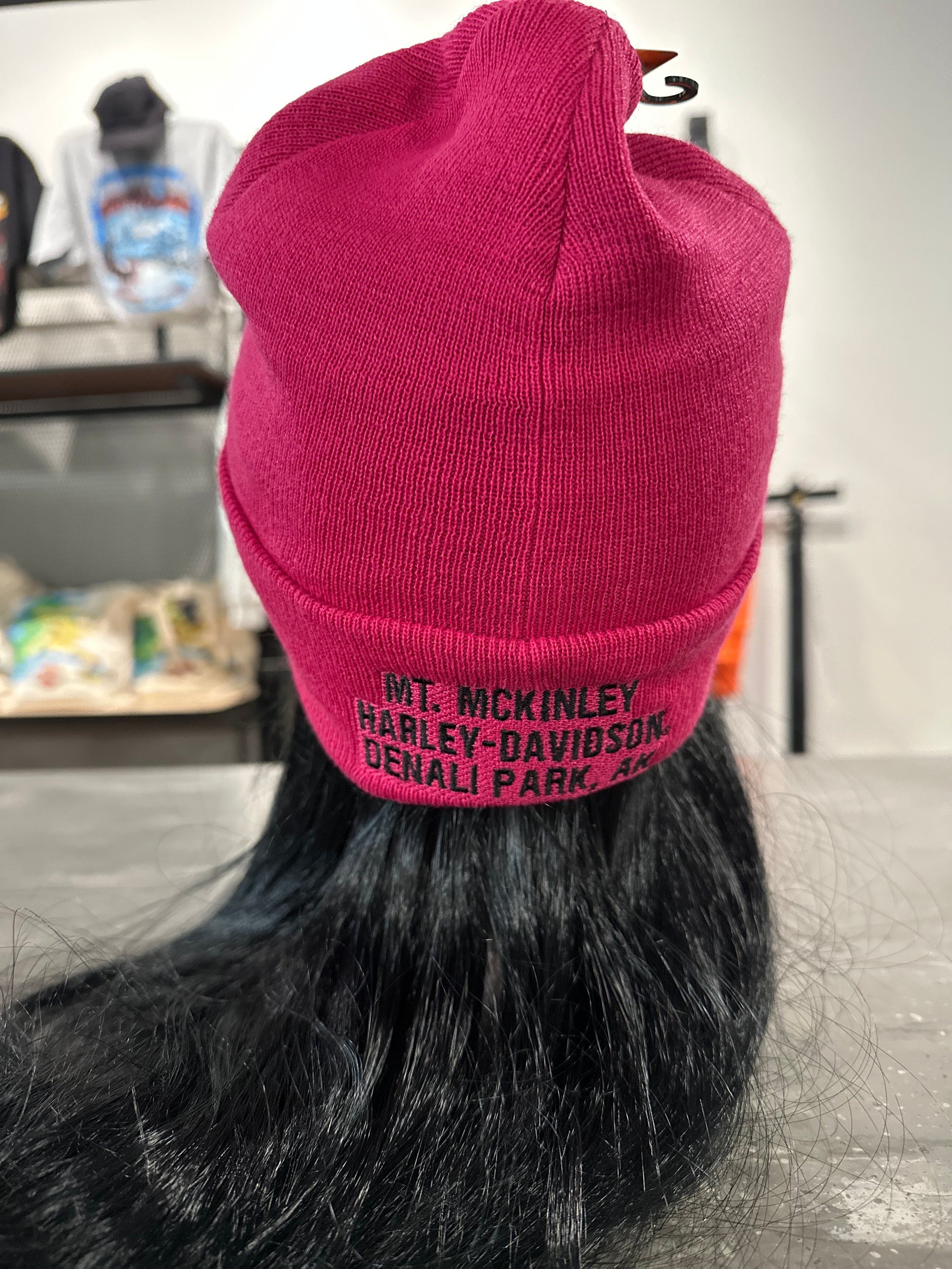 Custom Harley-Davidson Cuffed Text Beanie - Hot Pink
