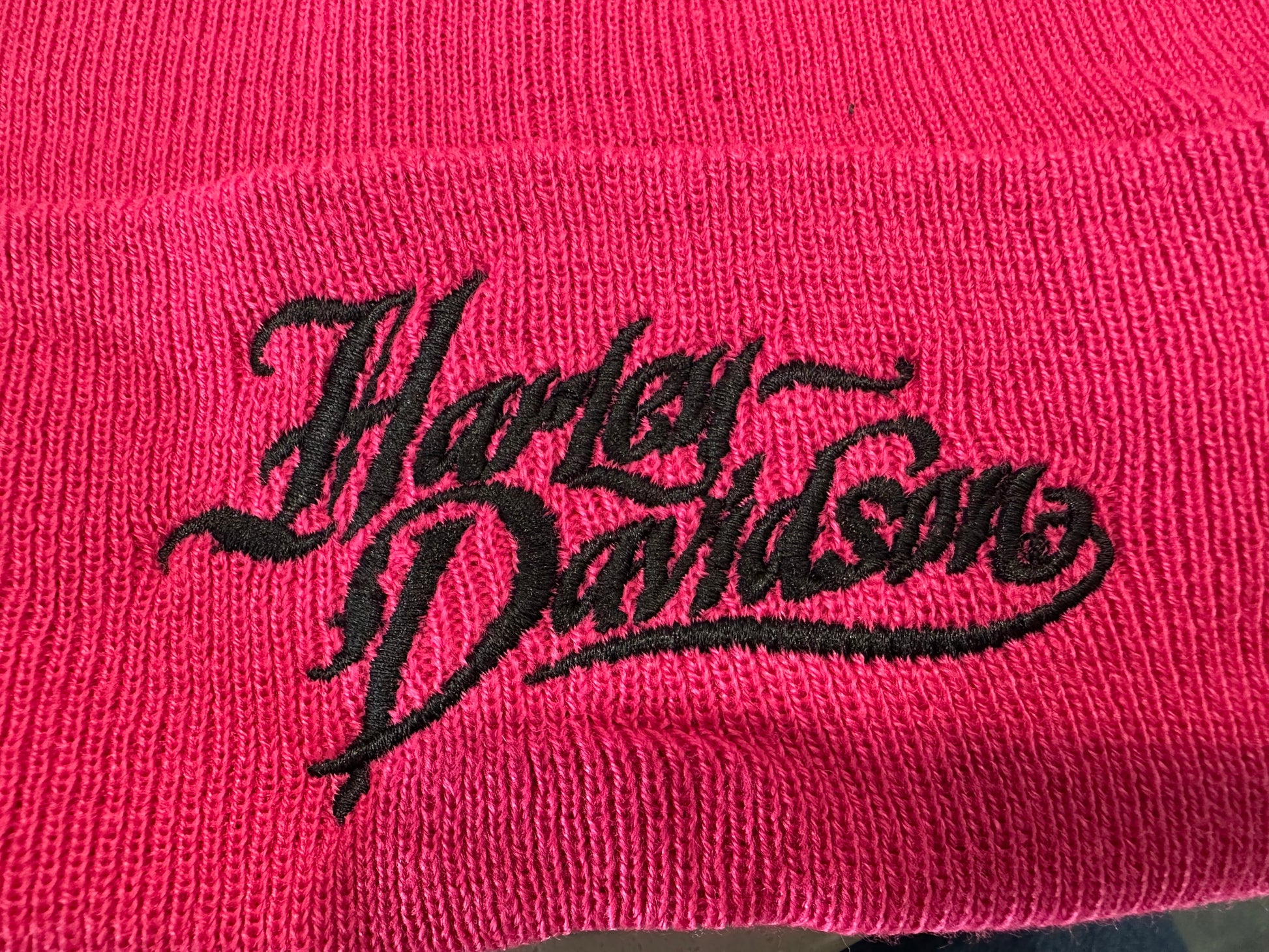 Custom Harley-Davidson Cuffed Text Beanie - Hot Pink